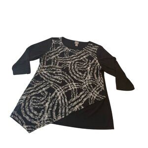 CHICO'S Travelers Womens Black & White Top Size 2 Medium  large (12) 3/4 sleeve